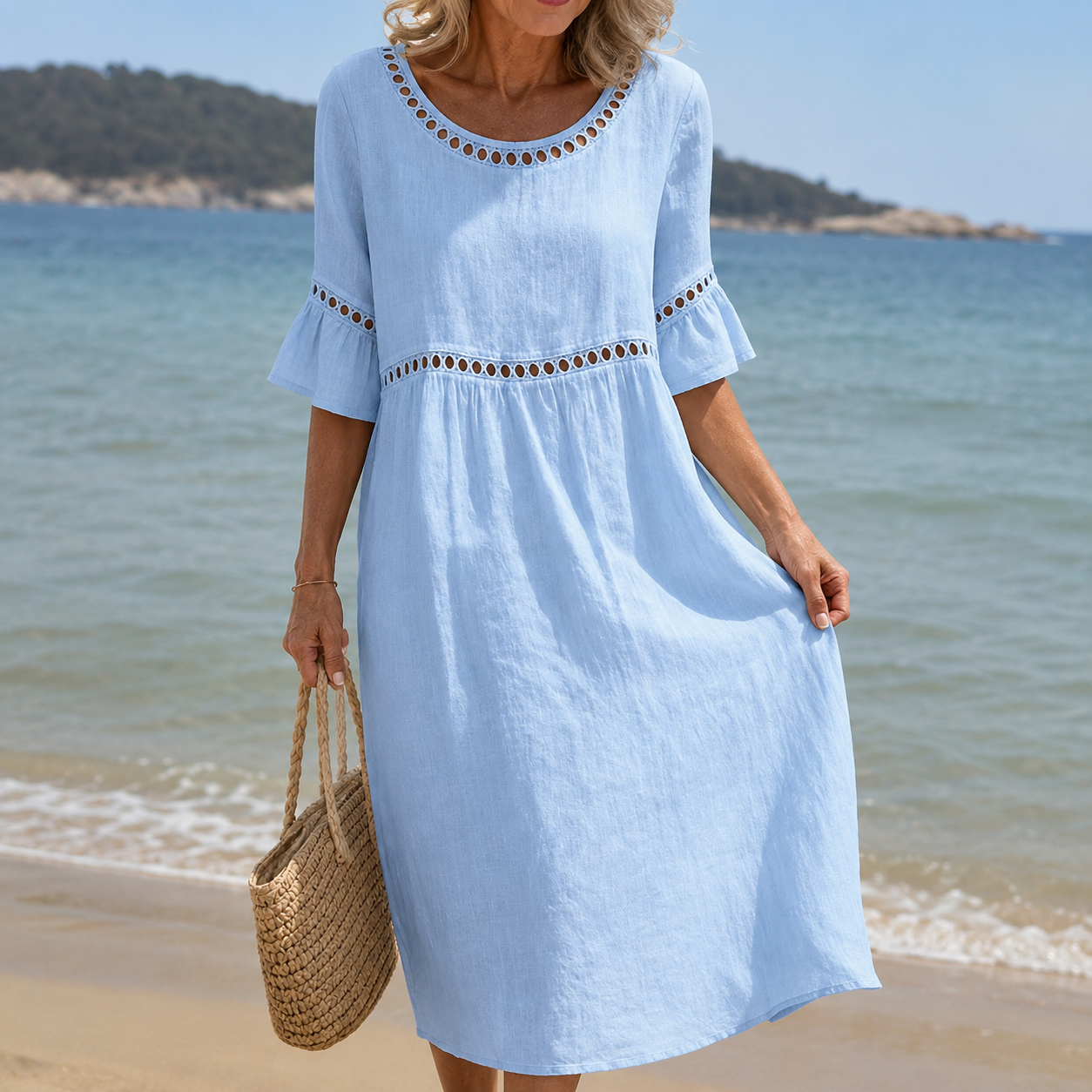 Hélène | Robe Longue en Coton et Lin Effet Ventre Plat