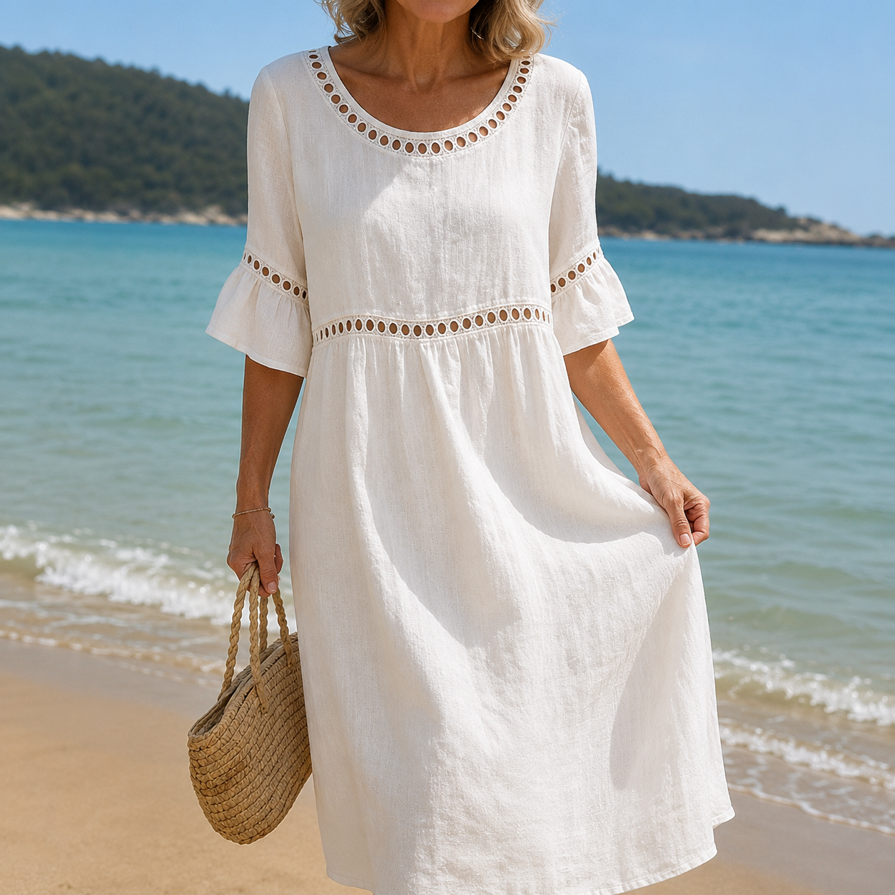 Hélène | Robe Longue en Coton et Lin Effet Ventre Plat