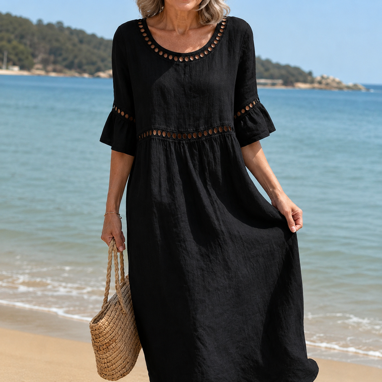 Hélène | Robe Longue en Coton et Lin Effet Ventre Plat