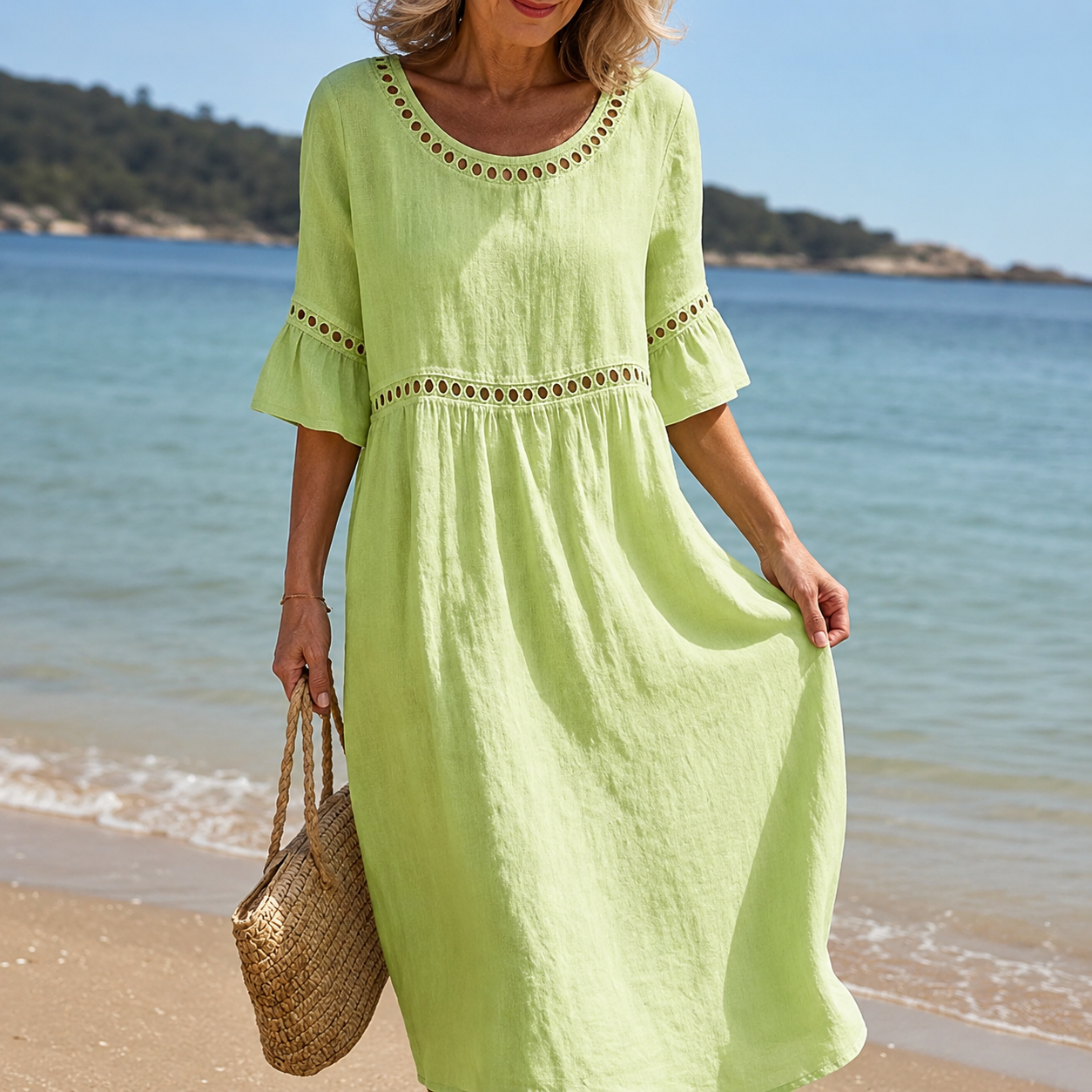 Hélène | Robe Longue en Coton et Lin Effet Ventre Plat