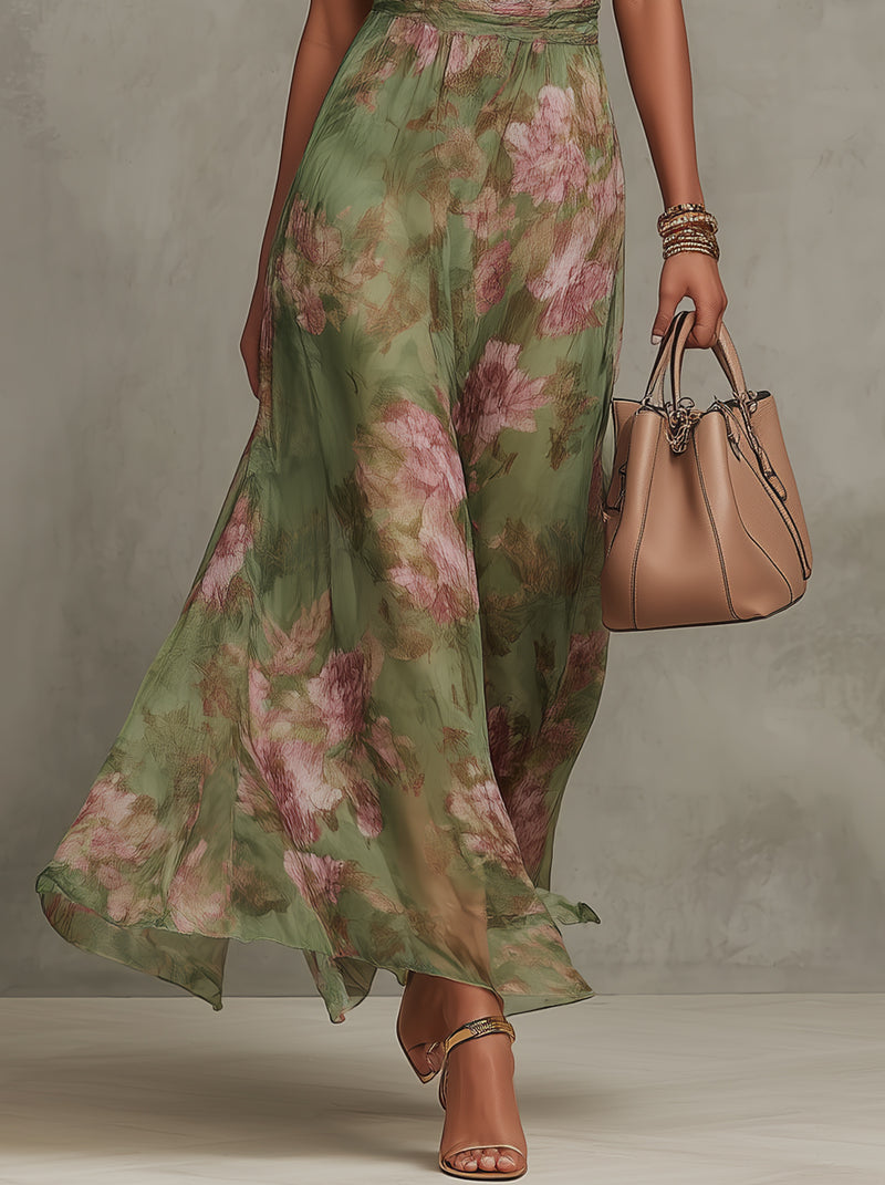 Serena | Robe Longue Fleurie à Encolure Licou