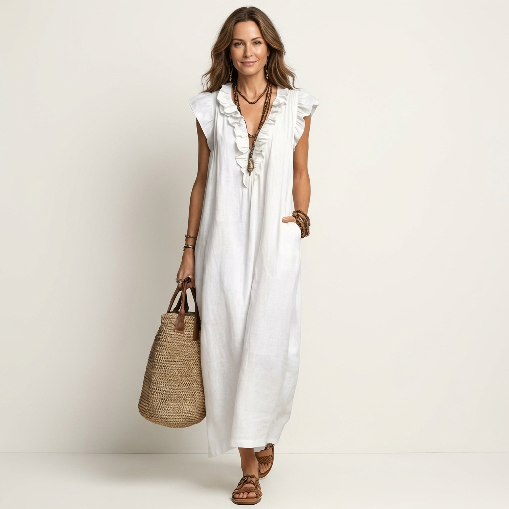 Josette | Robe Maxi Froufrou Col V