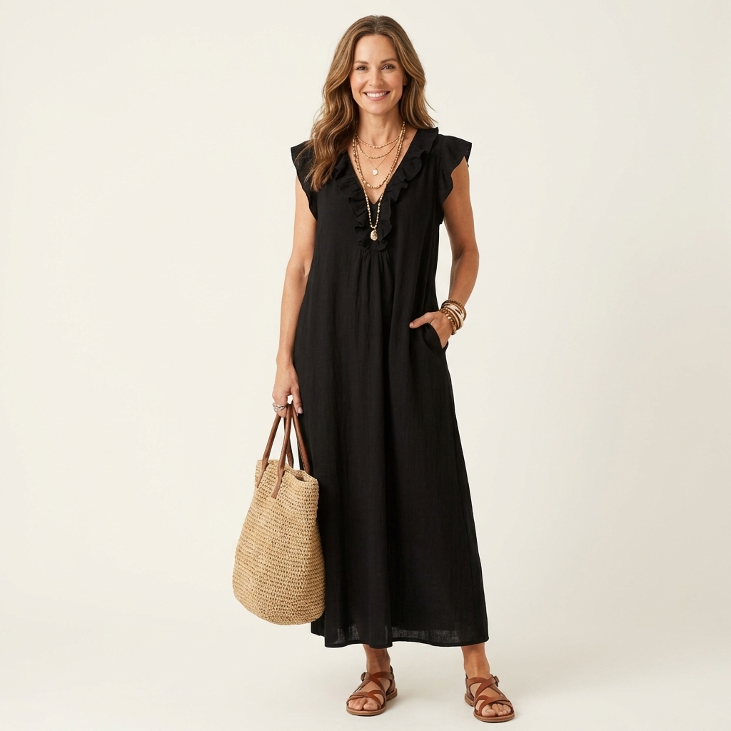 Josette | Robe Maxi Froufrou Col V