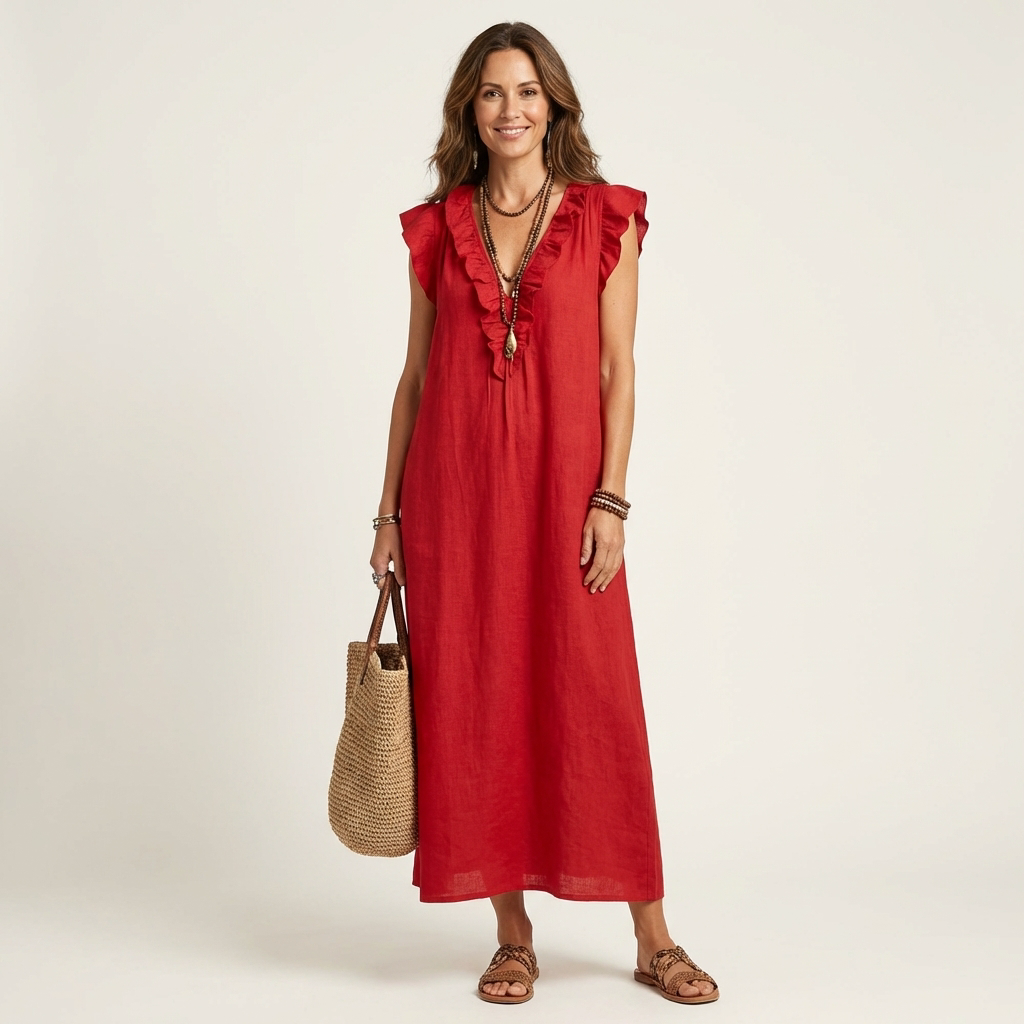 Josette | Robe Maxi Froufrou Col V