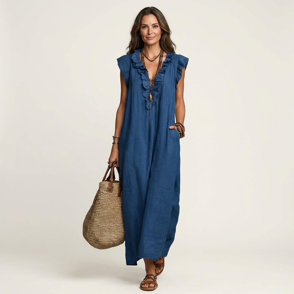 Josette | Robe Maxi Froufrou Col V