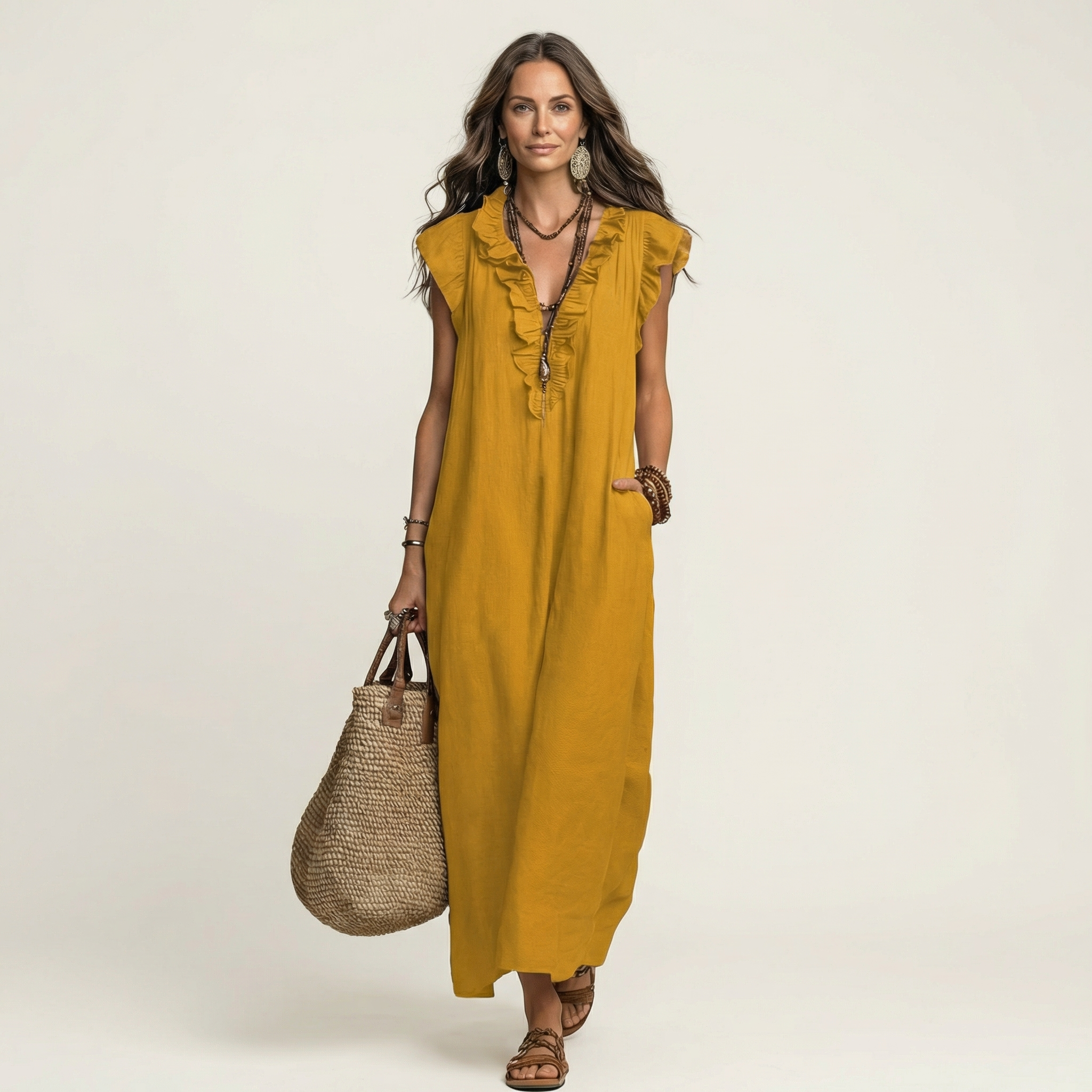 Josette | Robe Maxi Froufrou Col V