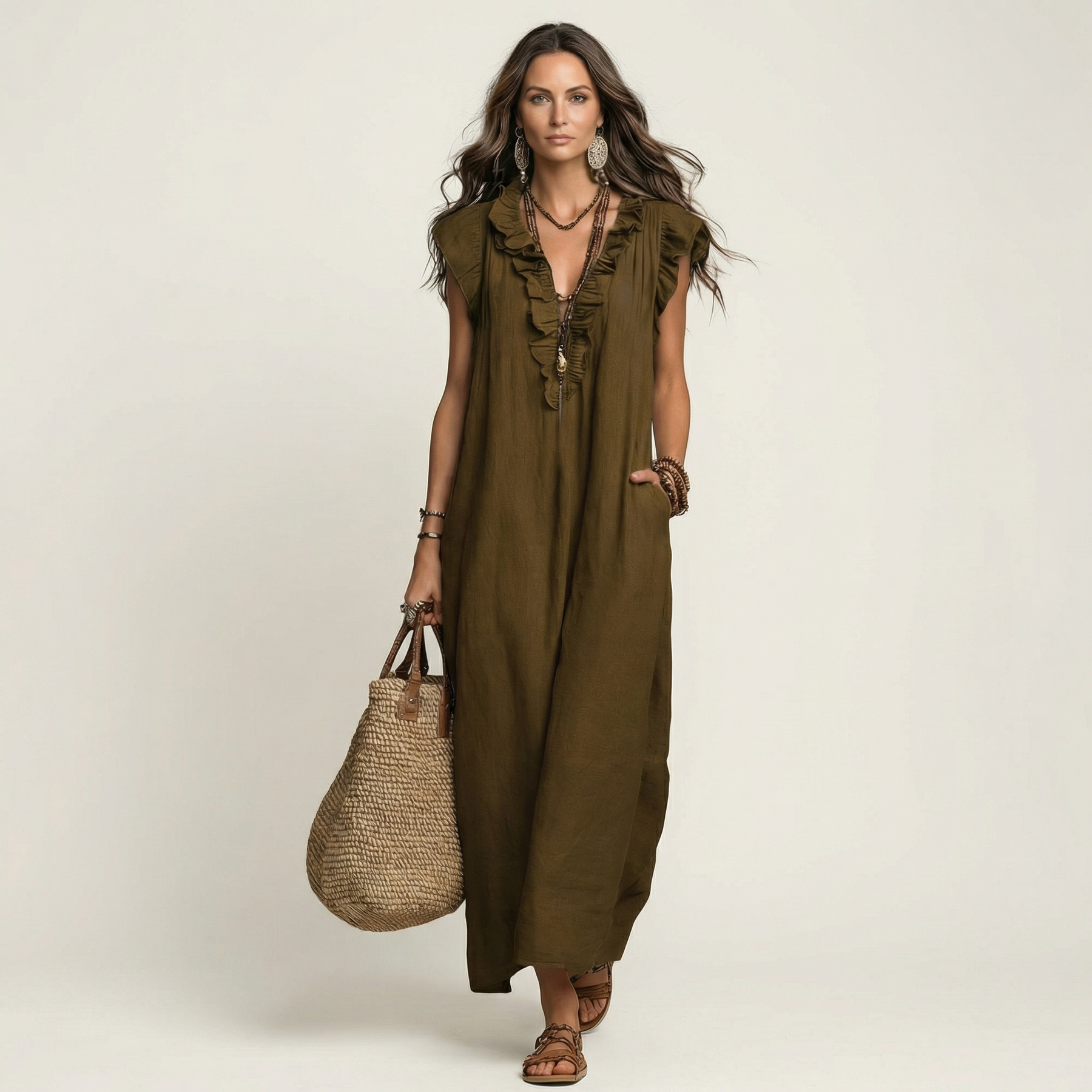 Josette | Robe Maxi Froufrou Col V