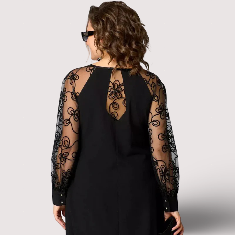 Helena | Robe Noire Élégante Manches en Dentelle
